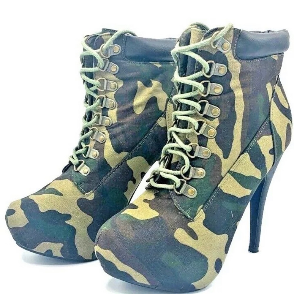 Army Green Women Pumps Stiletto Lace-up 6.5